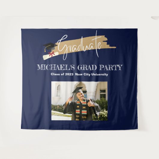 Tenture Simple NavyBlue Graduation Photo Booth Backdrop (Devant (Horizontal))