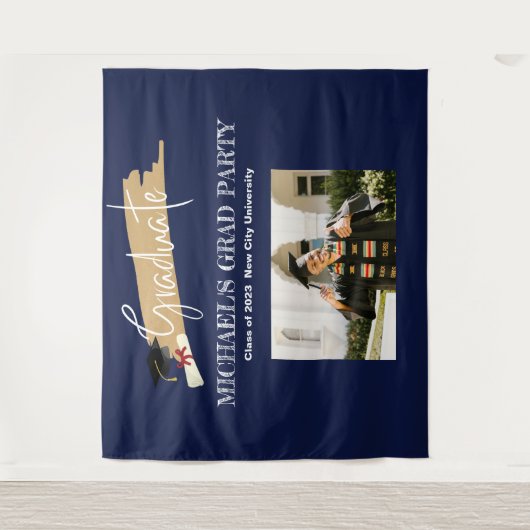 Tenture Simple NavyBlue Graduation Photo Booth Backdrop (Devant)