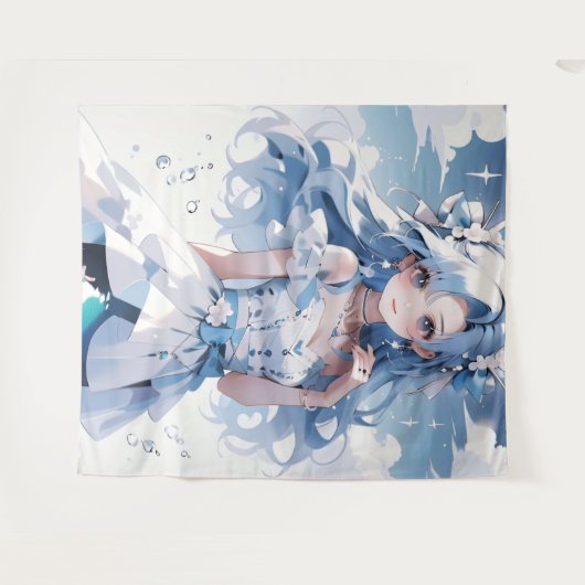 Tenture Sirène avec cheveux bleus dans une robe bleue (Devant (Horizontal))