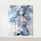 Tenture Sirène avec cheveux bleus dans une robe bleue (Devant)