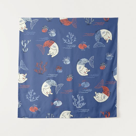 Tenture Sirène de chat, motif transparent texturé. (Devant)