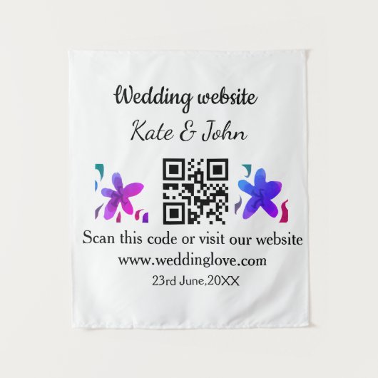 Tenture Site web de mariage minimal simple Q R code ajoute (Devant)