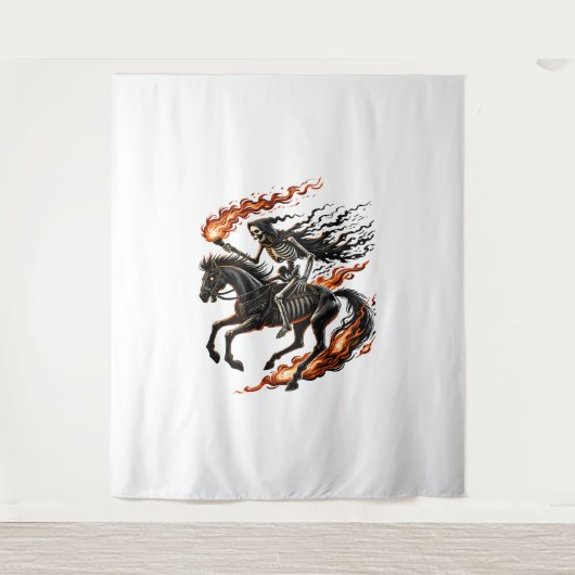 Tenture Skeleton Horseman Riding Flaming Horse (Devant)