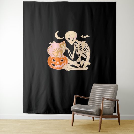 Tenture Skeleton Hugging Cat Halloween Amoureux des chats (En situation)