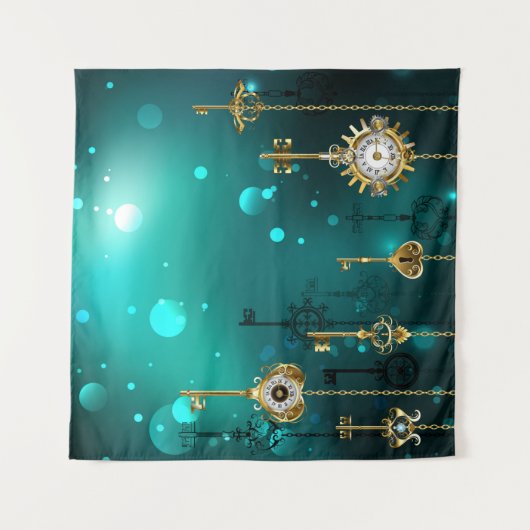 Tenture Skeleton Keys on Green Background (Devant (Horizontal))