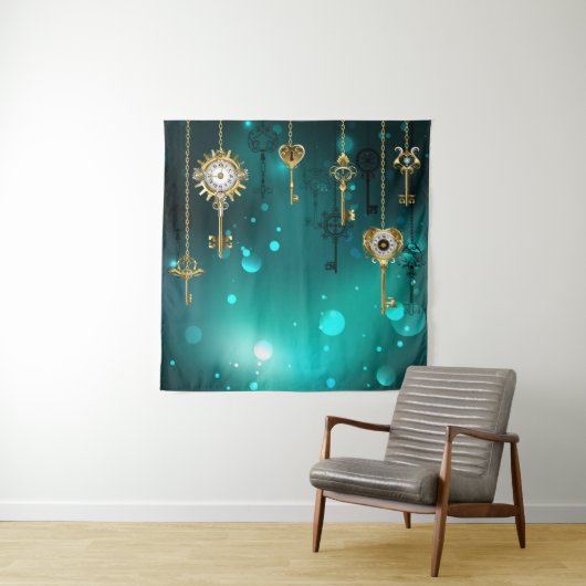 Tenture Skeleton Keys on Green Background (En situation)