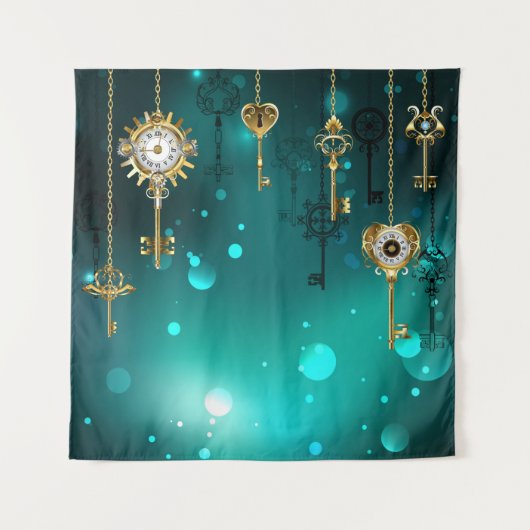 Tenture Skeleton Keys on Green Background (Devant)