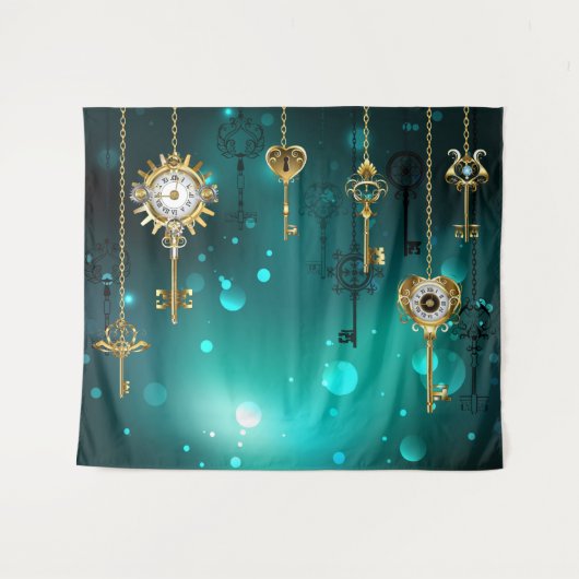 Tenture Skeleton Keys on Green Background (Devant (Horizontal))