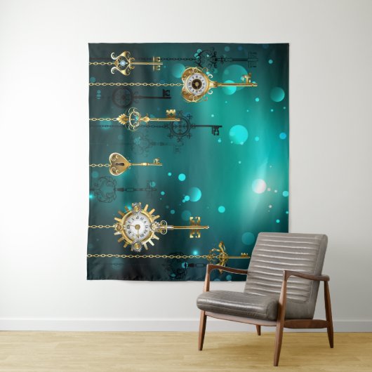 Tenture Skeleton Keys on Green Background (En situation)