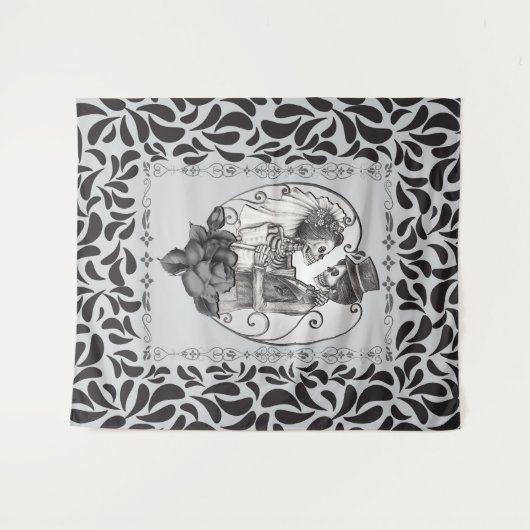 Tenture Skeleton Love Couple Mariage Danse (Devant (Horizontal))