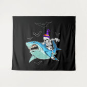 Tenture Skeleton Riding Shark Funny - Cadeau d'Halloween f (Devant (Horizontal))