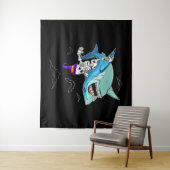 Tenture Skeleton Riding Shark Funny - Cadeau d'Halloween f (En situation)