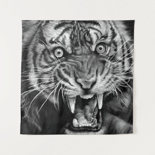 Tenture Sketch of a wild tiger in black and whiteblack,whi (Devant)