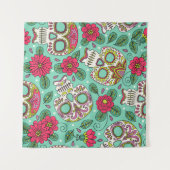 Tenture Skull and Flowers. Seamless Background. Mexican da (Devant (Horizontal))