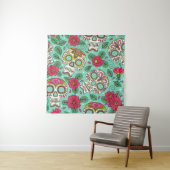 Tenture Skull and Flowers. Seamless Background. Mexican da (En situation)
