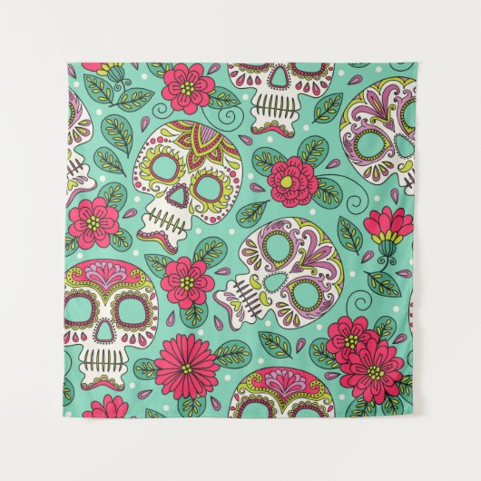 Tenture Skull and Flowers. Seamless Background. Mexican da (Devant)