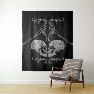 Tenture Skull in Love, Skeletons Vintages Noir