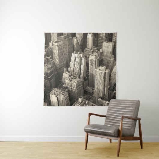 Tenture Skyline de Manhattan, aérien noir et blanc. (En situation)