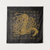 Tenture Sleipnir, Cheval doré nordique avec symbole de run (Devant (Horizontal))