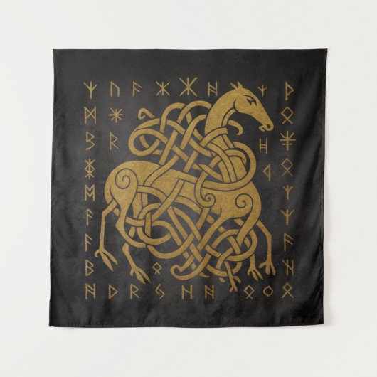 Tenture Sleipnir, Cheval doré nordique avec symbole de run (Devant)