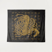 Tenture Sleipnir, Cheval doré nordique avec symbole de run (Devant (Horizontal))
