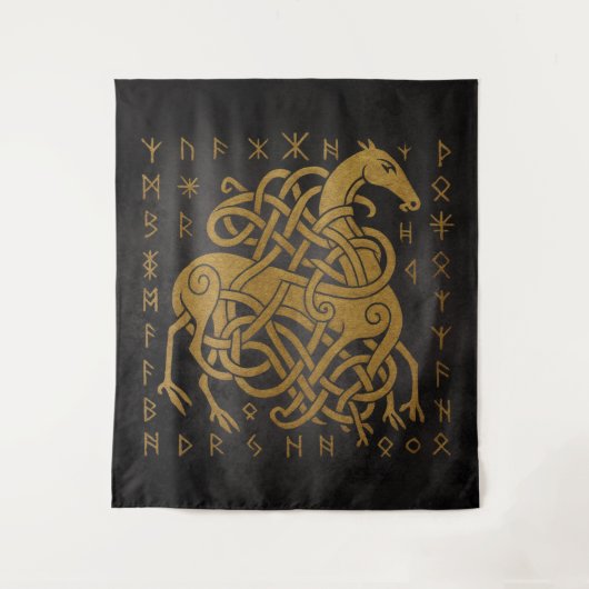 Tenture Sleipnir, Cheval doré nordique avec symbole de run (Devant)