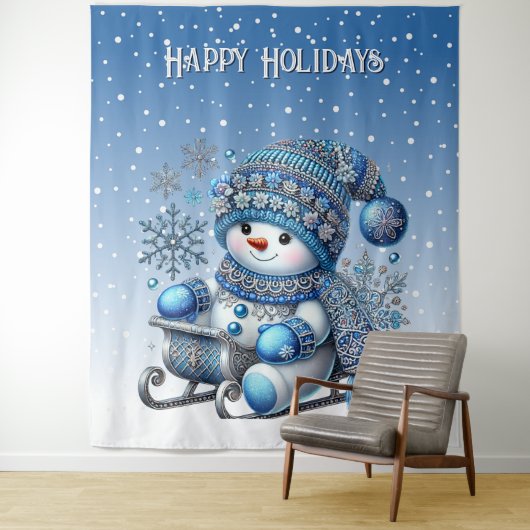 Tenture Sliding Snowman Christmas Holiday Backdrop (En situation)