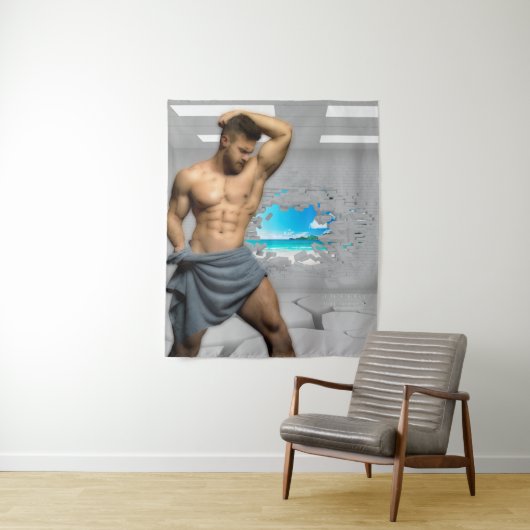 Tenture SlipperyJoe's Man serviette brisée mur de brique b (En situation)