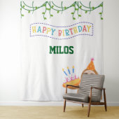 Tenture Sloth Birthday Backdrop Personalized Tapestry (En situation)