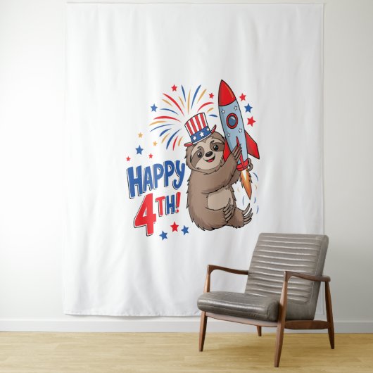 Tenture Sloth Happy 4th Rocket Fireworks USA (En situation)