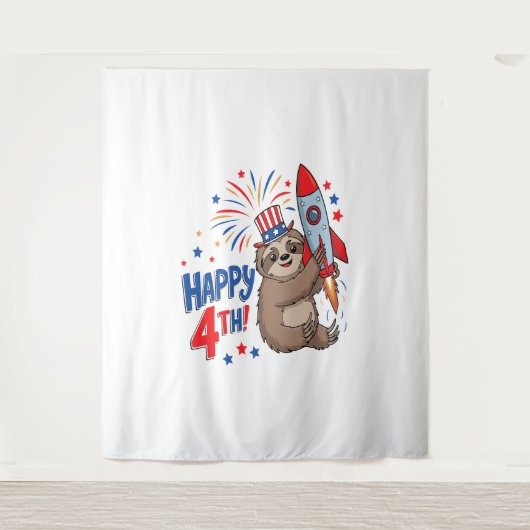Tenture Sloth Happy 4th Rocket Fireworks USA (Devant)
