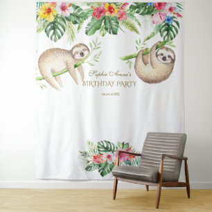 Tenture SlothTropical Floral Anniversaire Photo Booth Prop