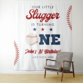 Tenture Slugger Baseball 1st Birthday Photo Backdrop (En situation)