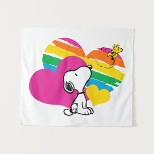 Tenture Snoopy et Woodstock   Coeurs arc-en-ciel