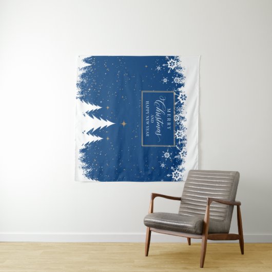 Tenture Snow Blue Christmas Backdrop Winter banner (En situation (horizontale))