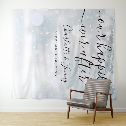 Tenture Snowflakes Script Mariage Photo Booth Prop (En situation (horizontale))