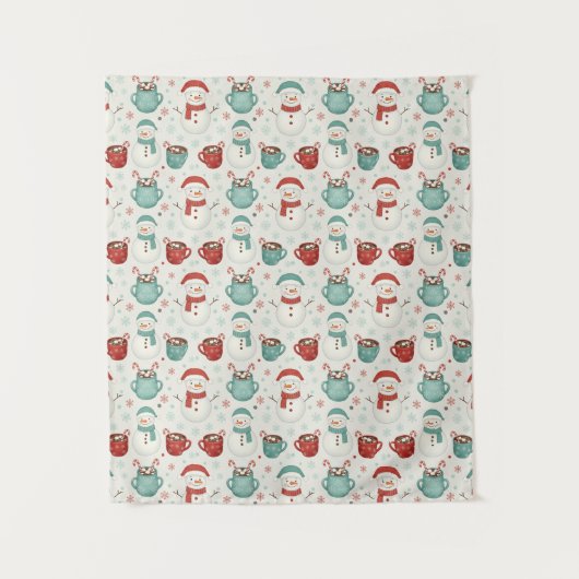 Tenture Snowman and Hot Cocoa Christmas Seamless Pattern (Devant)