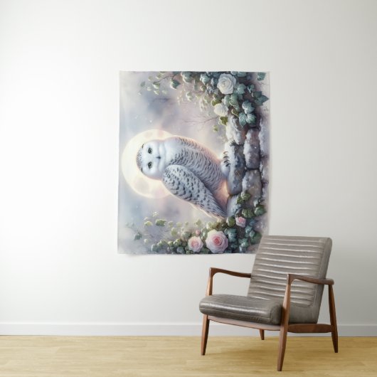 Tenture Snowy Owl in Moonlit Winter Garden (En situation)