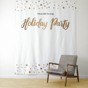 Tenture Société de Noël en Or Blanc Toile de Fond de Fêtes