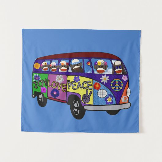 Tenture Sock Monkey Peace Bus  (Devant (Horizontal))