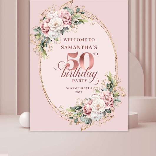Tenture Soft Blush Pink Rose Gold 50th Birthday Backdrop
