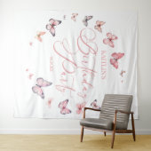 Tenture Soft rose papillon fête d'anniversaire (En situation (horizontale))