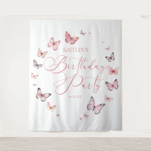 Tenture Soft rose papillon fête d'anniversaire