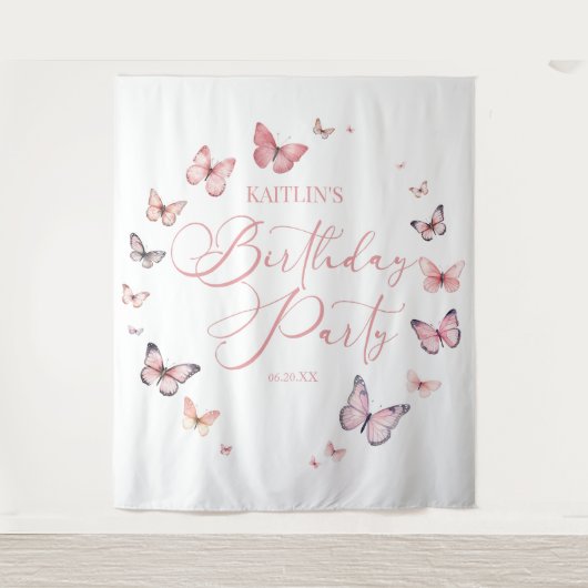 Tenture Soft rose papillon fête d'anniversaire (Devant)