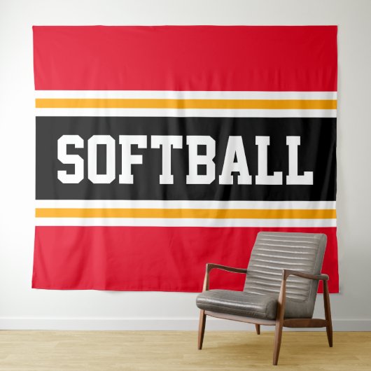 Tenture SOFTBALL Rouge vif rayures de course noires orange (En situation (horizontale))