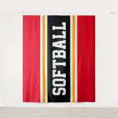 Tenture SOFTBALL Rouge vif rayures de course noires orange (Devant)