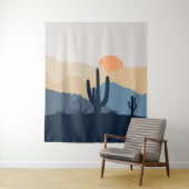 Tenture Soleil désert bleu et beige (En situation)