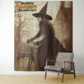 Tenture Sorcière à vélo Halloween Hanging fond (En situation)