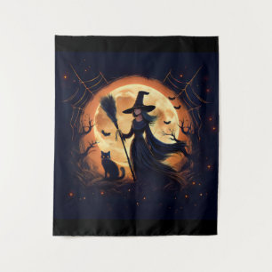 Tenture Sorcière de Joyeux Halloween à minuit