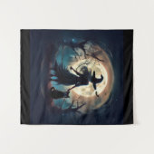 Tenture Sorcière de Joyeux Halloween à minuit (Devant (Horizontal))